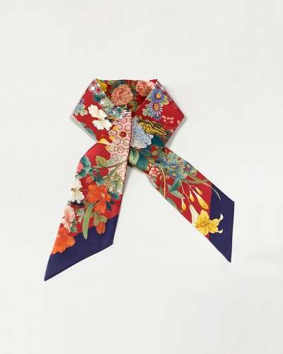 Folk Painting Pattern Silk Scarf (Pleasure Garden) - Magenta