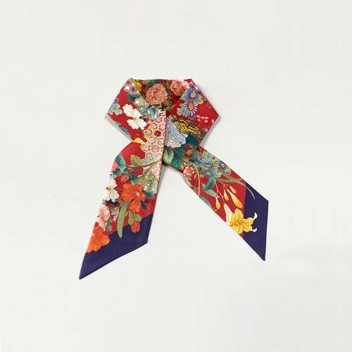 Folk Painting Pattern Silk Scarf (Pleasure Garden) - Magenta