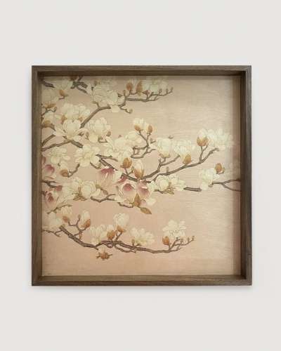 Magnolia Flower Folk Painting Wooden Tray