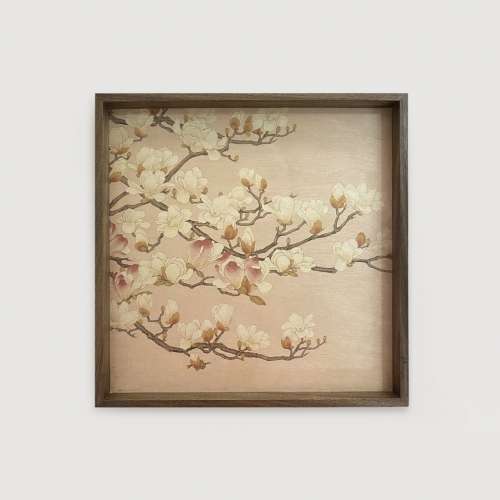 Magnolia Flower Folk Painting Wooden Tray