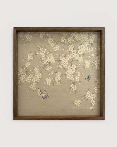 Folk Painting Wooden Tray (Pear Blossom Botanical Design, Beige)