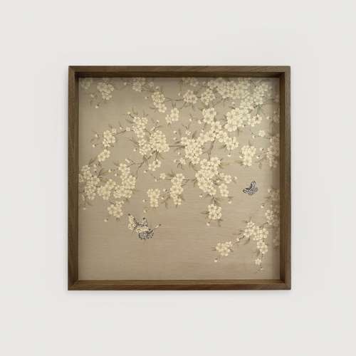 Folk Painting Wooden Tray (Pear Blossom Botanical Design, Beige)
