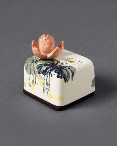 Blooming Lotus Ceramic Music Box Paperweight