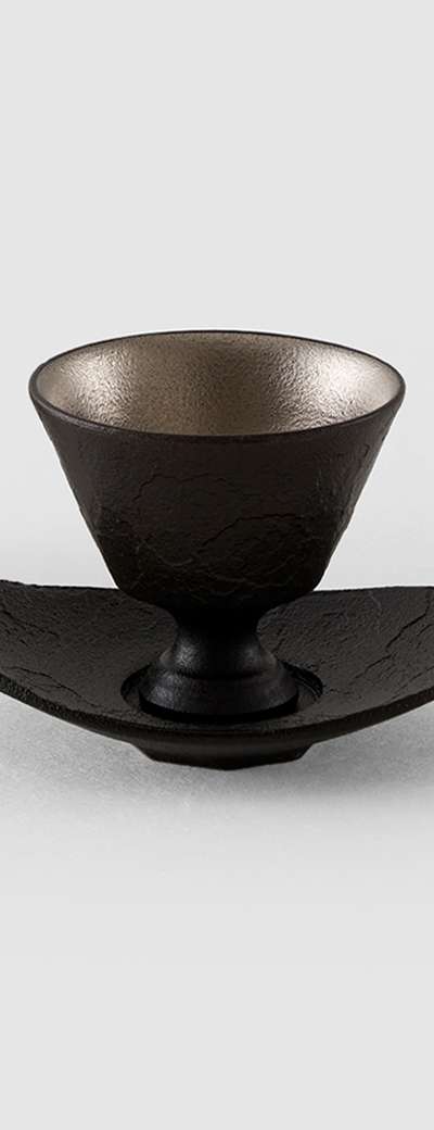 Black Glaze Flower Pattern Tea Cup Set (1p)