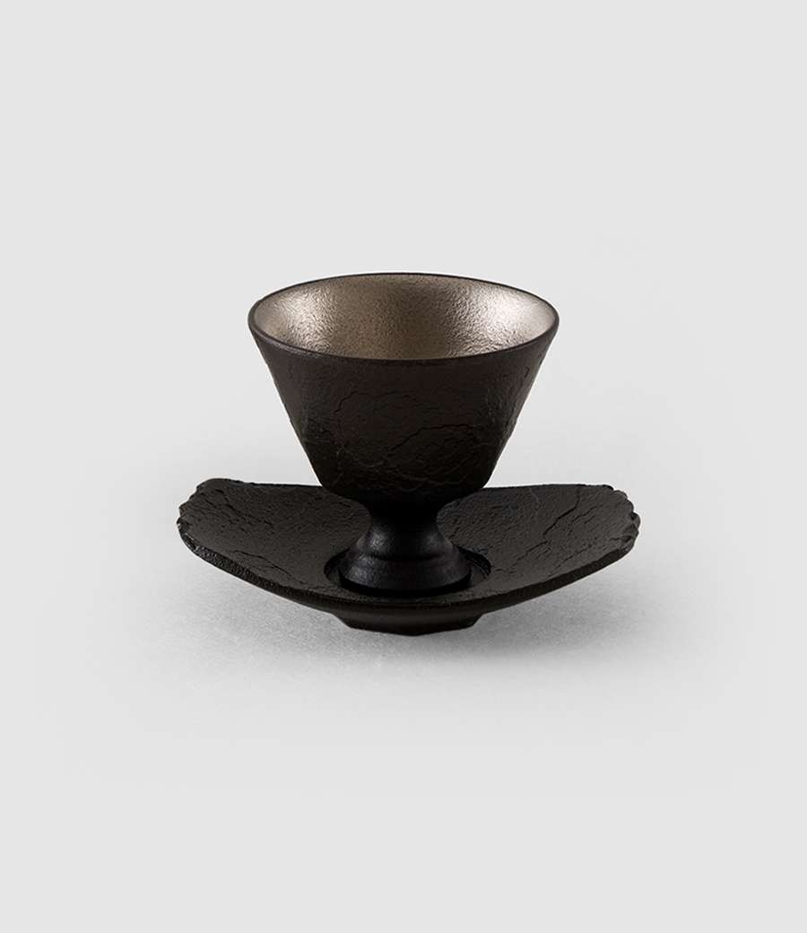 Black Glaze Flower Pattern Tea Cup Set (1p)