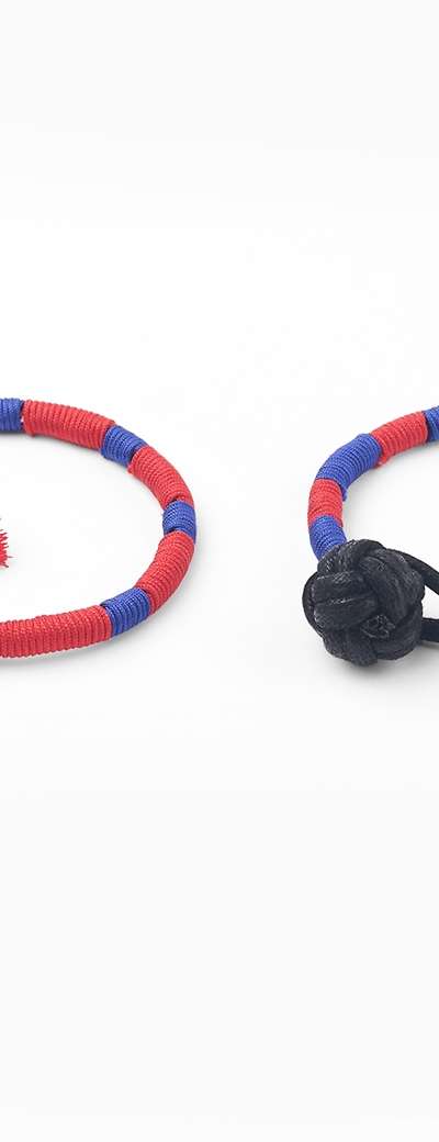 Blue and Red Thread Finger Loop Knot Bracelet