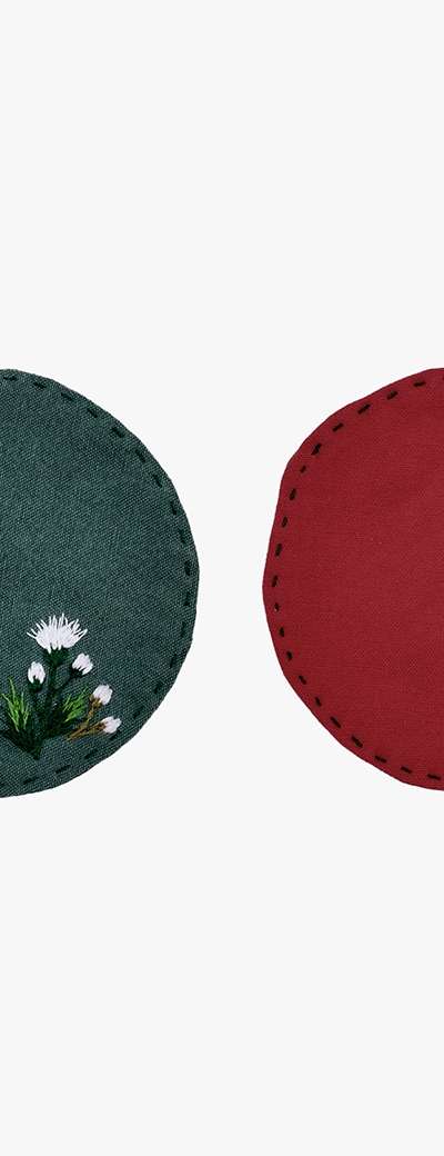 Thistle Embroidered Coaster Set (Green/Red)