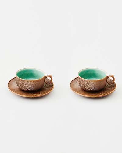 Celadon Combed-Pattern Tea Cup Set (2-Piece)