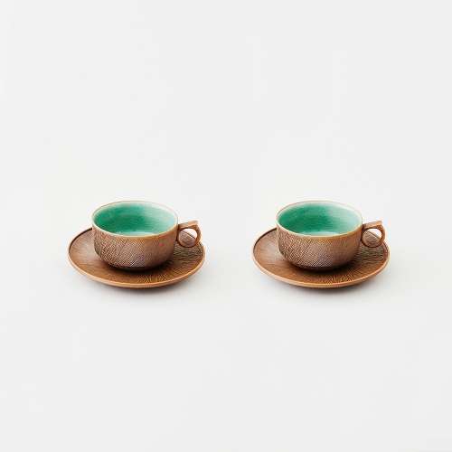 Celadon Combed-Pattern Tea Cup Set (2-Piece)