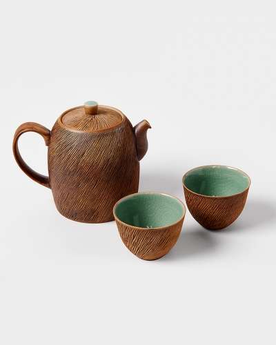 Celadon Comb-Pattern Teapot Set