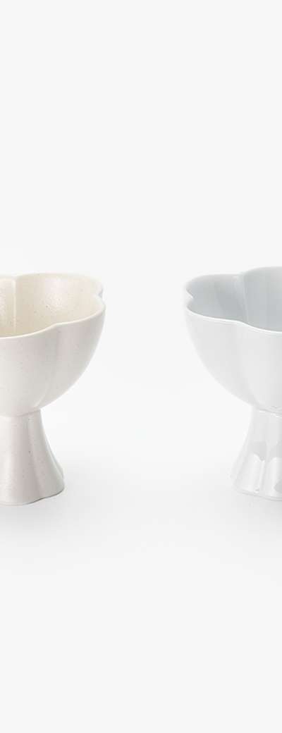 White Porcelain Five-Petal Wine Glass & Dessert Bowl Set