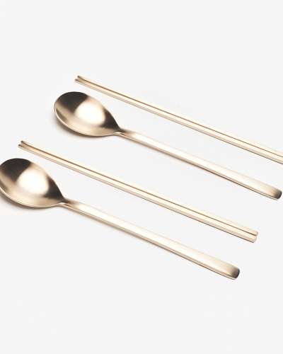Pallid Brass Spoon and Chopstick Set (2 Sets)