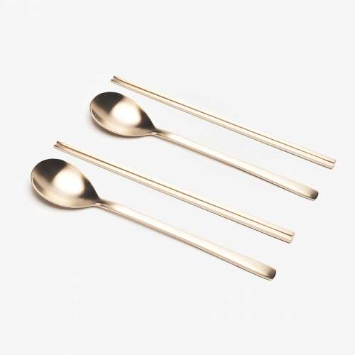 Pallid Brass Spoon and Chopstick Set (2 Sets)