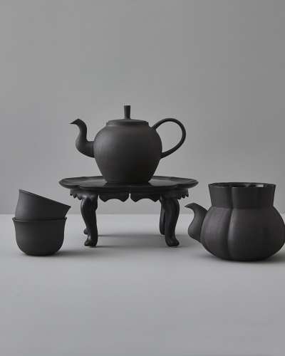Flower Tray Tea Set (Black)