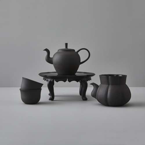 Flower Tray Tea Set (Black)