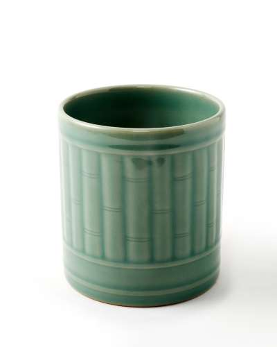 Gangjin Celadon Brush Pen Holder (Bamboo and Peony Pattern)