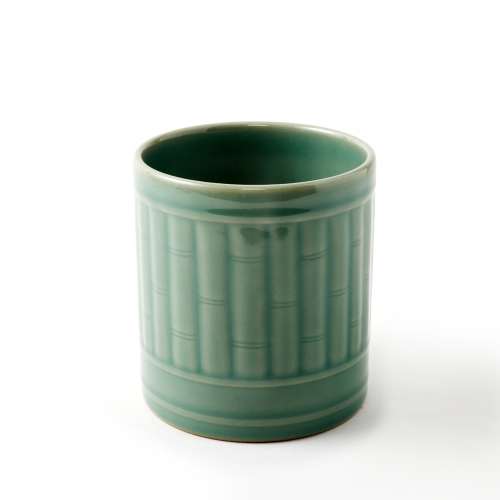 Gangjin Celadon Brush Pen Holder (Bamboo and Peony Pattern)