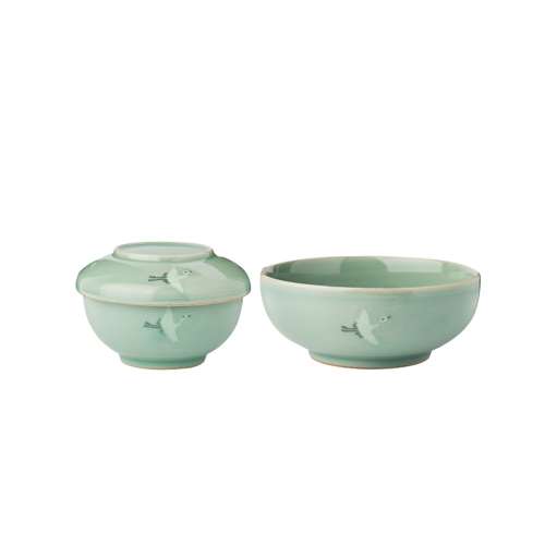 Gangjin Celadon Inlaid Cloud and Crane Pattern Bapsang Tableware Set (2-person)
