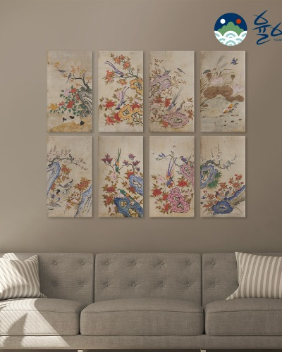 花鳥図 8幅屏風 5 民画図案 本画 描画 韓国画 塗り絵 東洋画 授業教材 カラーリングブック 趣味活動 ワンデークラス