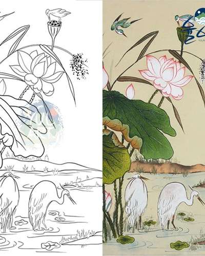蓮花図1 民画図案 蓮の花絵 民画描き