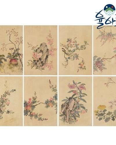 花卉図8幅屏風 1 民画デザイン 民画描き