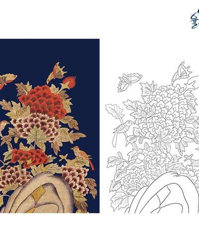 感性牡丹図民画デザイン花絵民画描き
