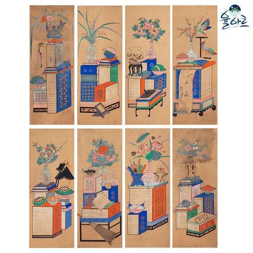 Bookshelf Painting 8-Panel Folding Screen 2 Folk Painting Design