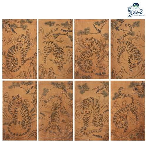 Magpie and Tiger Eight-Panel Folding Screen - Korean Minhwa Design Korean Folk Painting