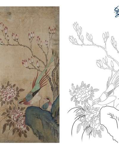 花鳥図7 民画図案 花絵 民画描き
