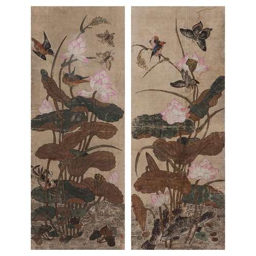 Birds and Flowers Screen Folding Door 2-Panel 1 Folk Painting Design Folk Painting Drawing