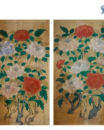 宮牡丹図 2幅 民画図案 花絵 民画描画DIY