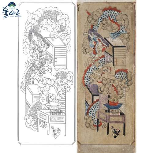 Premium Chaekgado 4 Korean Minhwa Design Coloring Page