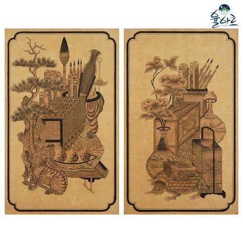 Books and Shelves Screen Panel 1 - Korean Folk Painting Design DIY Drawing