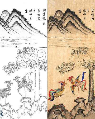鳳凰図3 民画デザイン 民画描画