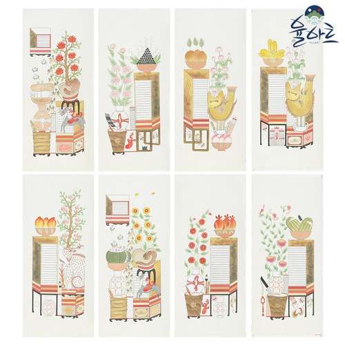 Emotional Bookshelf Painting 8-Panel Screen 1 Folk Painting Design Folk Painting Practice