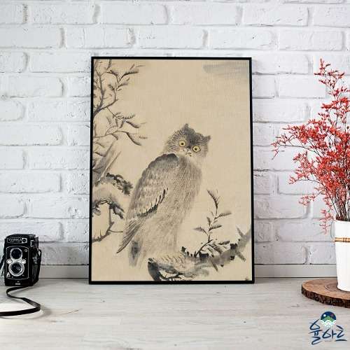 Traditional Korean Folk Painting Filial Piety Owl Print Interior Frame Living Room Picture