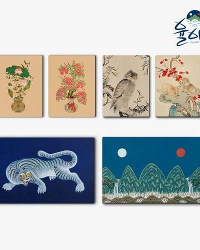 秋夕・正月ギフトセット 民画 虎の絵 花の絵 日月五峰図 金運を呼ぶ絵額縁