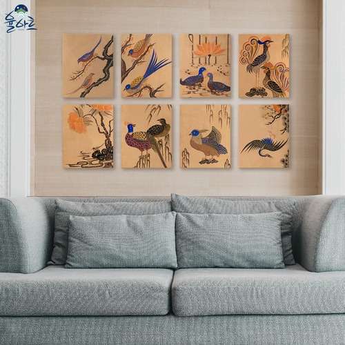 Korean Minhwa Bird and Flower Painting Frame 8 Designs 3 - Money-Drawing Wall Art Living Room Frame