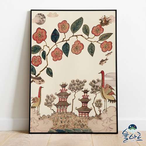 Surrealist Bird and Flower Minhwa Print Frame - Money-Attracting Art Living Room Decor