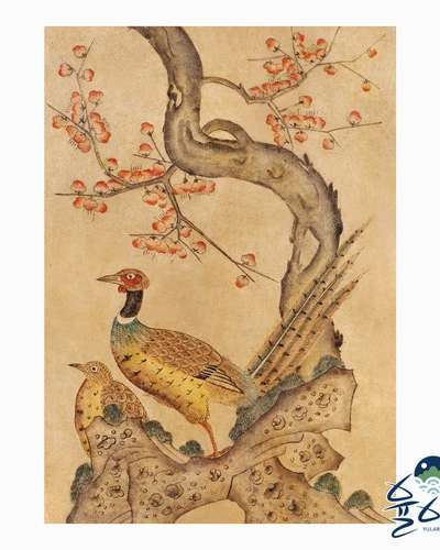 民画 花鳥図1 リビングインテリア絵 花の絵フレーム 金運アップ絵画