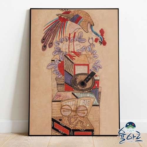 Traditional Korean Folk Painting Bookshelf Composition 2 Living Room Frame - Wealth Blessing Art
