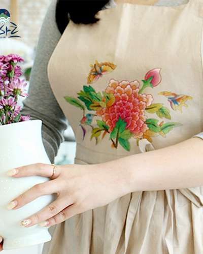 民画図案エプロン 民画描画<br>牡丹の花 DIY 絵描き