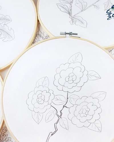 民画竹刺繍枠生成地セット図案花絵<br>額縁DIY絵画描き