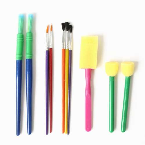 Yuulart Art Brush Play 7-Piece Set - Brushes, Sponge Stamps, Shape Stamps, Paint Play Materials