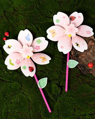 Spring Pinwheel Craft Kit - Sticker Decoration Art Play Toy Materials for Elementary Children and Toddlers