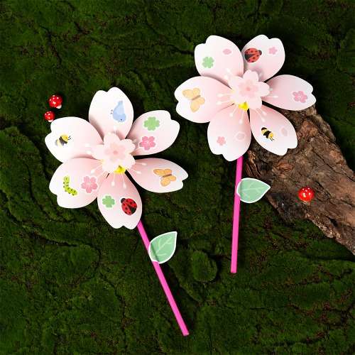 Spring Pinwheel Craft Kit - Sticker Decoration Art Play Toy Materials for Elementary Children and Toddlers