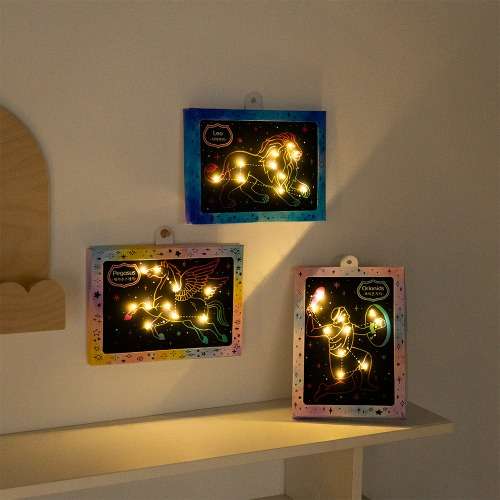 Scratch Constellation Frame Art Kit with Mood Light - Paper Craft Drawing Play Set, Space Autumn Elementary Science Educational Toy Home Activity