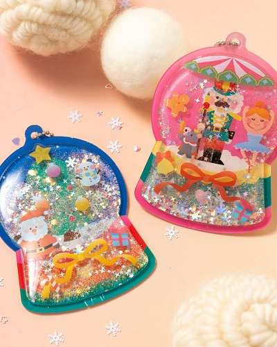 冬のジェリースノーボールキーリング クリスマス小物作り アクセサリー バッグ 鍵 キーホルダー ギフト ステッカー デコレーション 遊び オーナメント