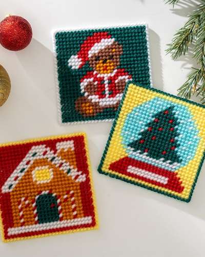 ネット工芸手作りクリスマス編み物刺繍遊びDIYティーコースター糸冬小学生体験インテリア雑貨キット