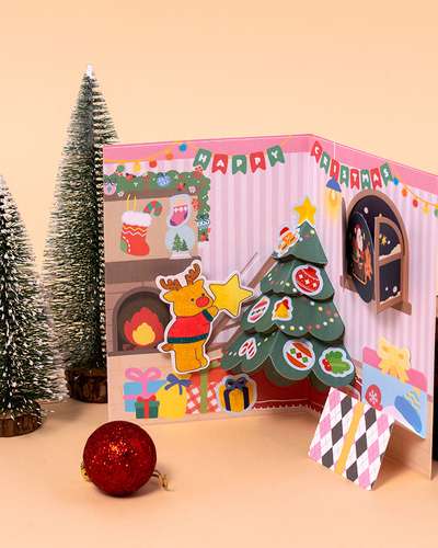 立体ポップアップカード作り クリスマス 冬 聖誕祭 年末 感謝 挨拶 葉書 手紙 美術 小学 子ども